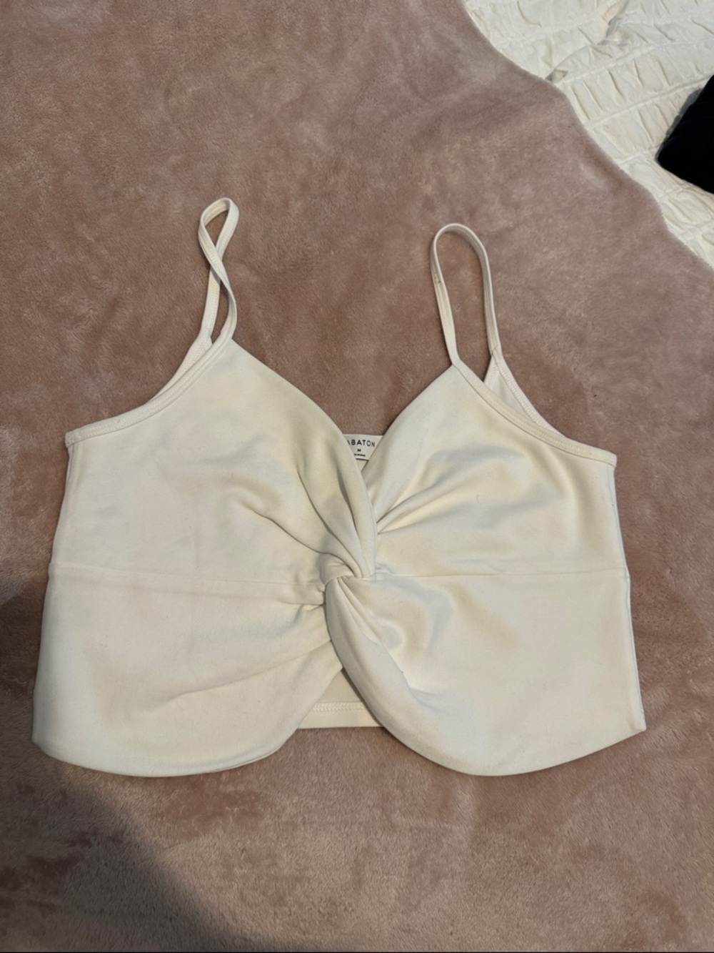 Babaton Cream Twist-Front Spaghetti Strap Crop Cami